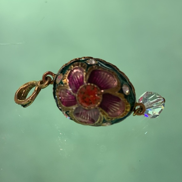 Green and Purple Enamel & Crystal Cloisonné Style Egg Shaped Pendant - Picture 4 of 7